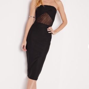 Strapless Mesh Insert Midi Dress Black